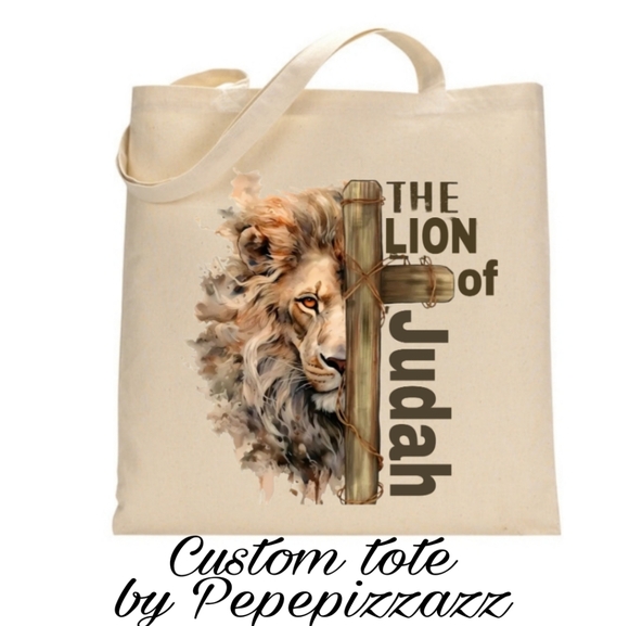 Handmade Handbags - LION OF JUDAH TOTE CUSTOM BAG Natural Canvas tote MADE IN USA